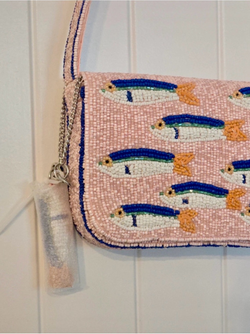 ✨ Handcrafted in India Viral Pink Beaded Sardine Pattern Shoulder Bag- NWT rare - Picture 2 of 4